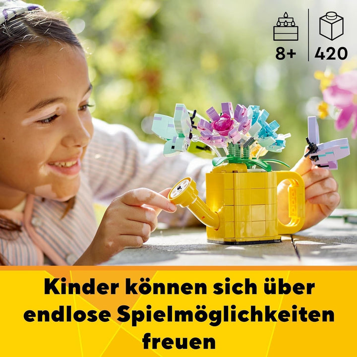 LEGO Creator 3In1 Set de stropitoare cu flori, decorare cameră copii, construiește o stropitoare cu buchet de flori, cizme de cauciuc sau 2 păsări de jucărie, cadou creativ pentru fete și băieți de la 8 ani 31149