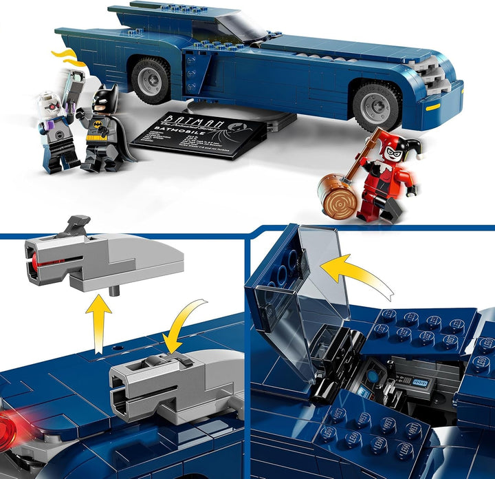 LEGO DC Batman: Batman în Batmobil vs. Harley Quinn și Mr Freeze, mașină de jucărie din seria animată pentru copii, cadou pentru băieți și fete de la 8 ani 76274
