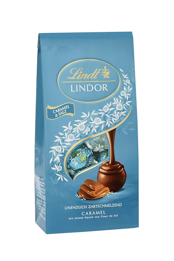 Lindt Schokolade LINDOR Vollmilch-Mischung | 137 G Beutel | Ca. 10 Kugeln Vollmilchschokolade Mit Zartschmelzender Füllung in Den Sorten Milch, Pistazie, Doppelmilch, Caramel | Pralinen-Geschenk