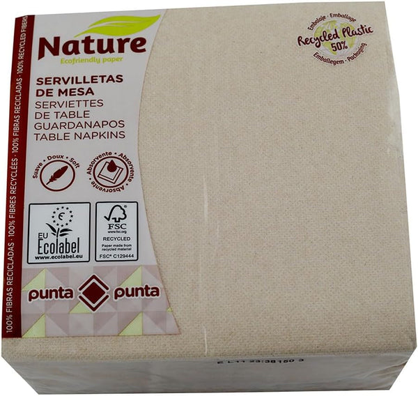 Șervețele din hârtie reciclată, 2 straturi, ecologice, 100% fibre reciclate, 50% ambalaj din plastic reciclat, 33 X 33 Cm.