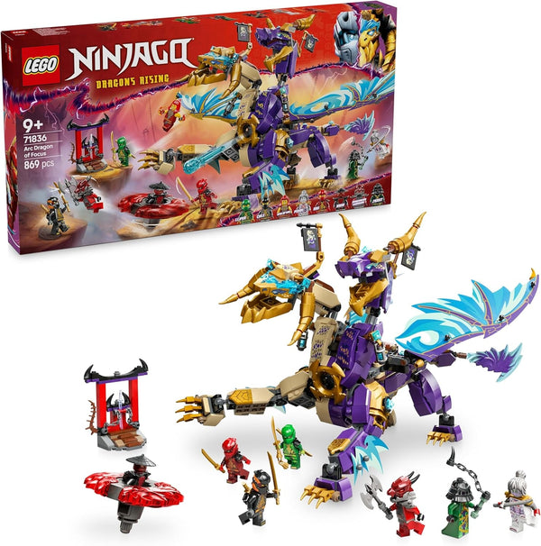 LEGO NINJAGO Lightbow Dragon - jucărie cu 8 minifigurine și o rotiță Spinjitzu - jucărie de construcție ninja interactivă pentru băieți și fete de peste 9 ani - idee de cadou pentru fani 71836