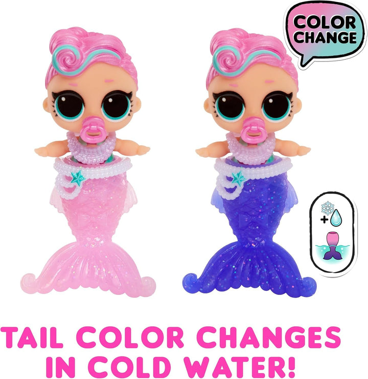 L.O.L. Surpriză! Mermaids Baby Sisters - Cu cozi care își schimbă culoarea, Selecție surpriză, Conține 1 păpușă cu accesorii drăguțe, Colecționează toate cele 8 păpuși, Pentru copii cu vârsta de 4 ani și peste