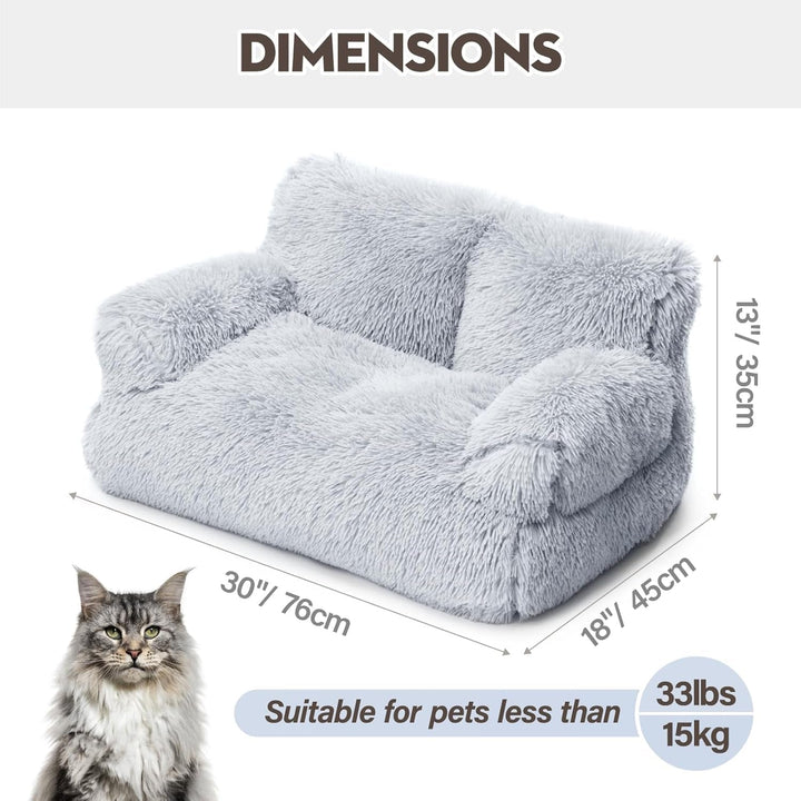 MEWOOFUN Pat elegant pentru pisici, canapea pufoasă - 76 x 45 cm Pat pentru pisici mari, canapea de pluș pentru câini și pisici mici, detașabilă și lavabilă (gri)