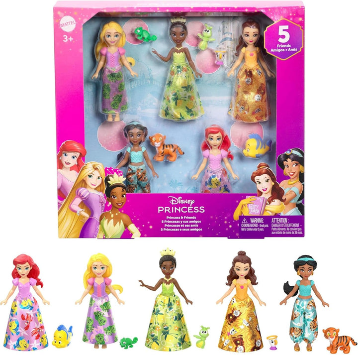Mattel Disney Princess Transforming Playset Carriage to Castle With Little Aurora Doll, 3 nivele, 6 zone de joc, 4 figuri, mobilier și accesorii HWX17