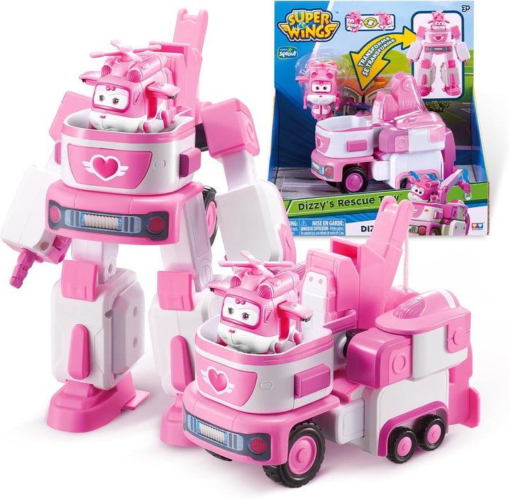 SUPER WINGS - VEHICUL ROBOT CONVERTIBIL "PAUL'S CRUISER" 18 Cm + 1 FIGURĂ 5 Cm - Mașină și avion de jucărie Transform-A-Bots din serialul animat - Jucării pentru copii peste 3 ani