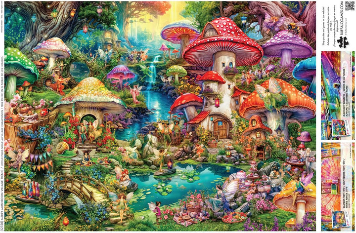 Buffalo Games - Aimee Stewart - Merry Mushroom Village Picnic - Puzzle de 1000 de piese pentru adulți, puzzle provocator, perfect pentru serile de jocuri - Ready Made Size 26.75 X 19.75 Cm