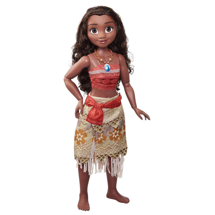 Disney Princess Vaiana, păpușă de joacă înaltă de 80 cm de la Jakks Pacific, păpușă mobilă, cu perie pentru a-și pieptăna buclele ondulate, rochie inspirată de film, colier detașabil cu pandantiv