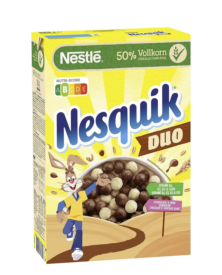 NESTLE Nesquik Duo, Cereale cu ciocolată neagră și albă cu făină integrală, pachet de 7 x 325 grame