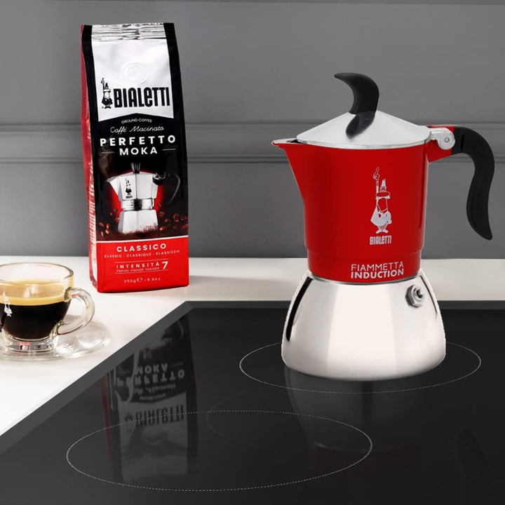 Bialetti Fiammetta Cafetieră cu inducție, aluminiu, oțel, roșu, 2 cești
