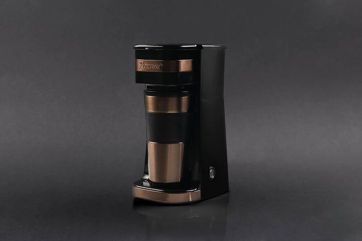 Aparat de cafea Bestron cu cană izolată, aparat de cafea de camping pentru cafea filtrată măcinată, aparat de cafea mic pentru 2 cești mari, 750 wați, culoare: cupru
