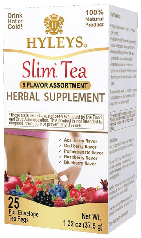 Slim Tea 5 Flavor Assortment - Weight Loss Herbal Supplement Cleanse and Detox - 25 Tea Bags (1 Pack) Tea USA Naty Shop 5 Flavor Assortment 25 Count (Pack Of 1)