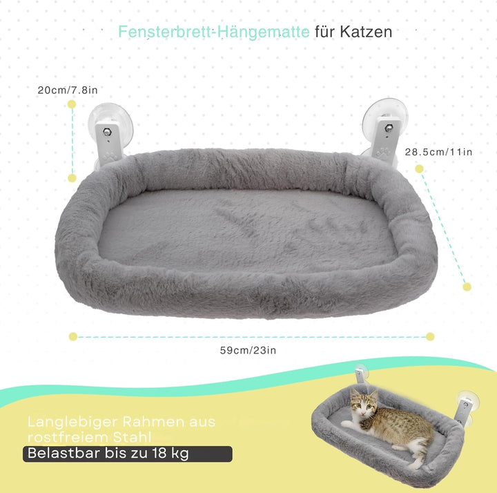 Șezlong pentru pisici – Șezlong robust pentru pisici cu pernă lavabilă | Hamac confortabil pentru ferestre de până la 18 kg | Pat pentru pisici care economisește spațiu și accesorii