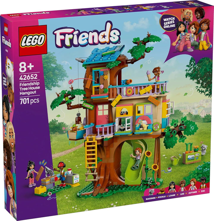 Casa din copac LEGO Friends, set de construit și jucat pentru jocuri de rol, casă de jucărie pentru fete de la 8 ani, set cu 4 minifigurine de personaje și 2 figurine de animale, idee de cadou pentru copii 42652