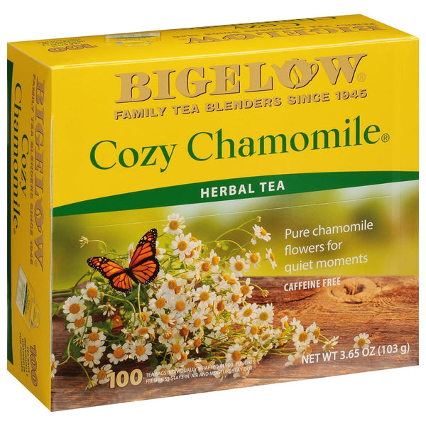 Bigelow Cozy Chamomile Herbal Tea,Caffeine Free Tea with Chamomile Flowers, 100 Count Box (Pack of 1) Tea USA Naty Shop Chamomile 100 Count (Pack Of 1)