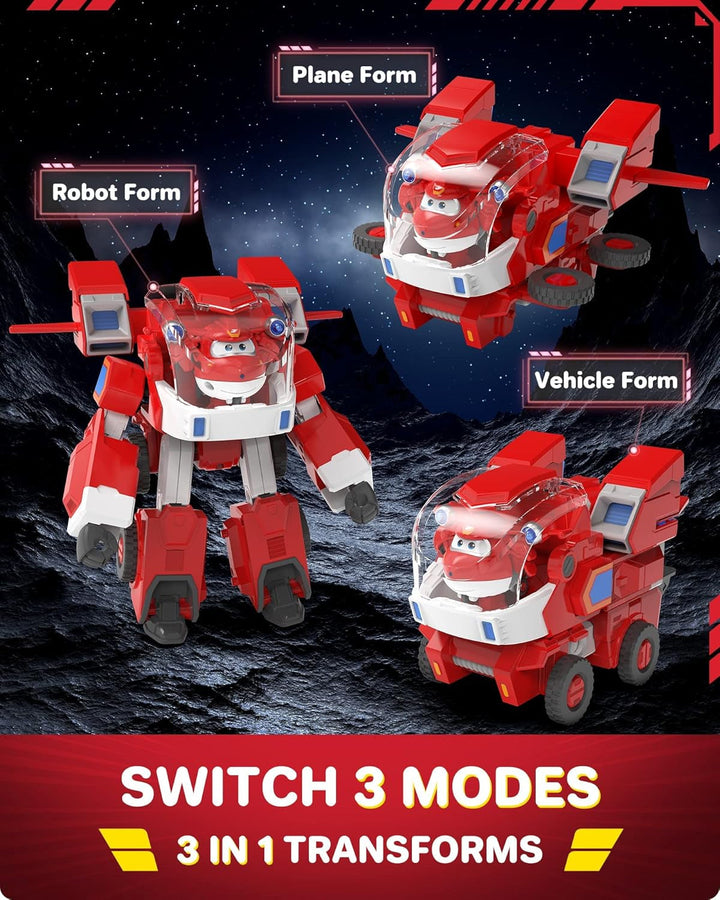 Super Wings Robot Toys - Jett Transformers Toy Cars Toy Trucks Avec Mini Jet Avion Jouets Pour Enfants 3 4 5 Ans, Red