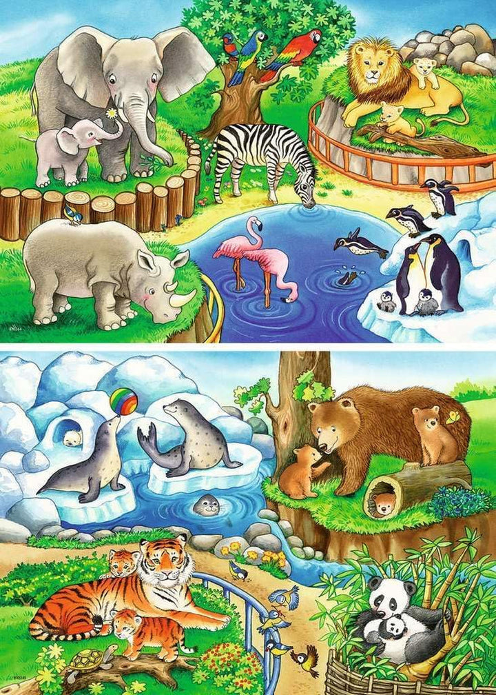 Ravensburger Puzzle pentru copii - 07602 Animale la Zoo - Puzzle pentru copii de la 3 ani, cu 2X12 piese
