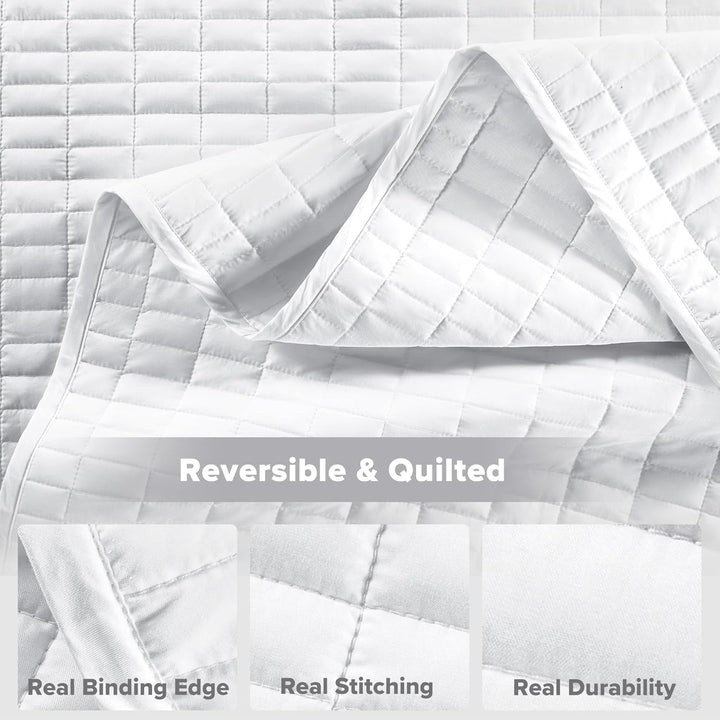 Comfort Spaces Kienna Quilt Set, cusături duble de lux, pătură de vară, ușoară, moale, lenjerie de pat pe tot parcursul anului, față de pernă asortată, albă, pătură pentru paturi King Size (264.2 X 228.6 Cm),