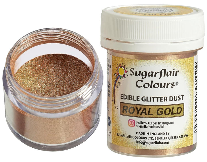 Colorant alimentar comestibil Sugarflair, cu strălucire aurie - Pudră lucioasă alimentară pentru prăjituri, brioșe, ciocolată, produse de patiserie, deserturi, înghețată, băuturi, cocktailuri și multe altele - 10g