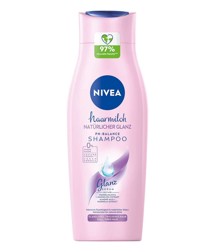 NIVEA Conditioning Shampoo Hairmilk Shine Gloss, șampon fără siliconi pentru păr uscat, 250 ml