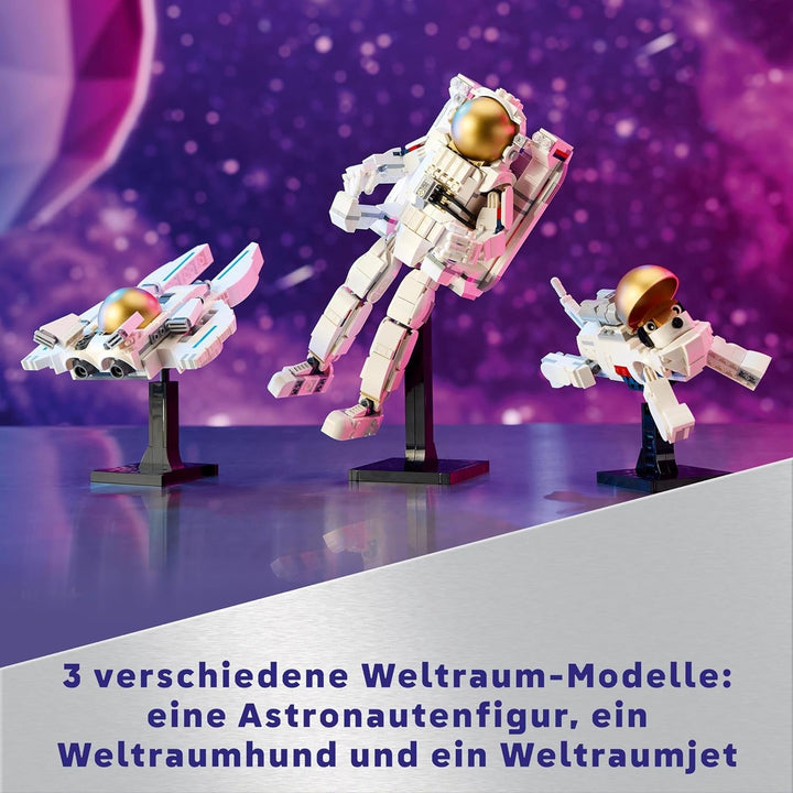 Jucărie LEGO Creator 3In1 Astronaut în spațiu, kit model cu câine și navă spațială pentru copii, decorațiuni pentru grădiniță, cadou creativ pentru băieți și fete de la 9 ani 31152