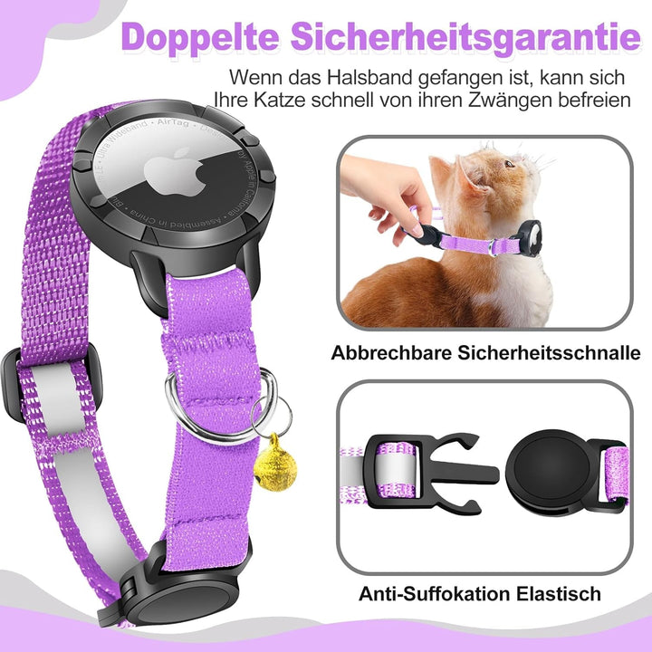 Zgardă pentru pisici Airtag - Zgardă integrată pentru pisici Airtag impermeabilă, reflectorizantă Airtag, zgardă pentru pisici cu încuietoare de siguranță, bandă elastică pentru pisoi, câini mici (violet S)