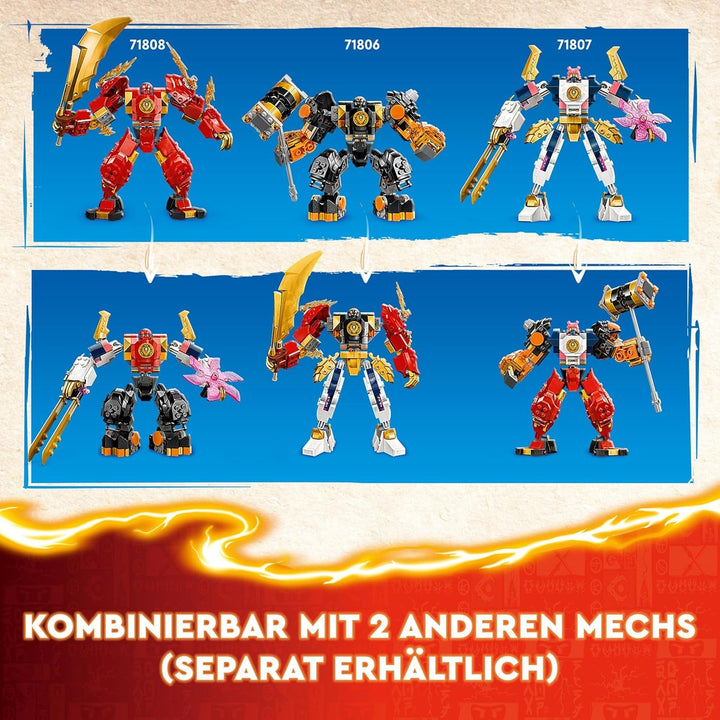 LEGO NINJAGO Kai's Fire Mech, jucărie figurină de acțiune pentru copii cu figurină mech roșie pentru personalizare, set ninja cu 4 figurine, inclusiv Kai și Zane, cadou pentru băieți și fete de 7 ani 71808