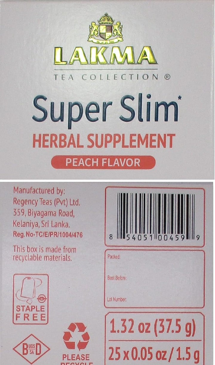 Lakma Super Slim Tea with Peach - 25 Tea Bags Tea USA Naty Shop