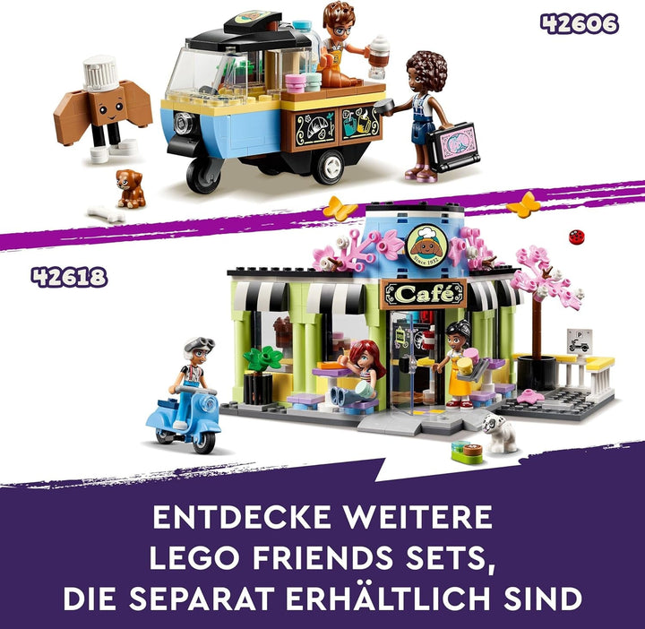 LEGO Friends Heartlake City Café, jucărie pentru copii, brutărie de jucărie, idee de cadou pentru fete și băieți cu vârsta peste 6 ani, set cu 3 figurine de joacă și figurină de câine 42618