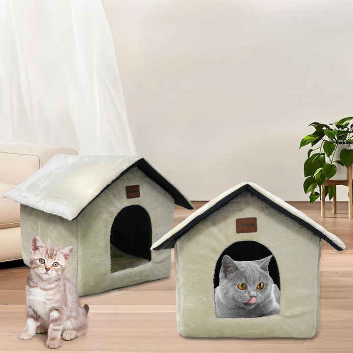 Casă de pluș pentru pisici, pat de tip peșteră pentru pisici, cu pernă pufoasă, colibă portabilă pentru pisici, cu fund antiderapant, caldă și confortabilă pentru animale de companie, 40 x 35 x 40 cm