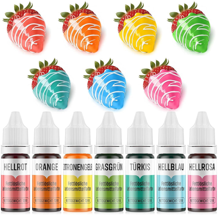Colorant alimentar liposolubil 7 culori Macaron x 12 ml, colorant alimentar foarte concentrat pe bază de ulei pentru ciocolată, colorant alimentar pentru decorarea torturilor, brioșe, copt, glazură, fondant