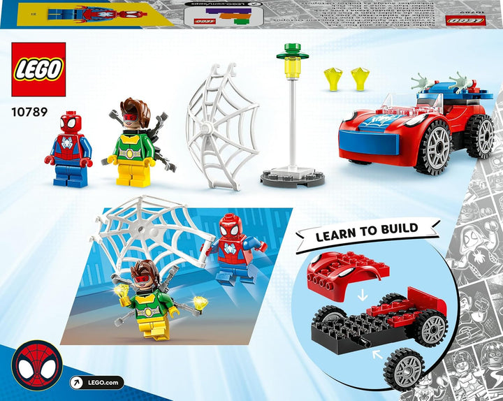 LEGO 10789 Marvel Spider-Man's Car And Doc Ock Set, Spidey And His Super Friends, Jucărie construibilă pentru băieți și fete de la 4 ani, cu piese care strălucesc în întuneric