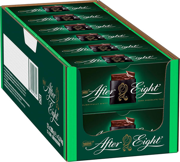 NESTLÉ after EIGHT, Hauchdünne Schokoladen-Täfelchen Aus Dunkler Schokolade Mit Pfefferminz-Cremefüllung Für Genießer, 12Er Pack (12X200G)