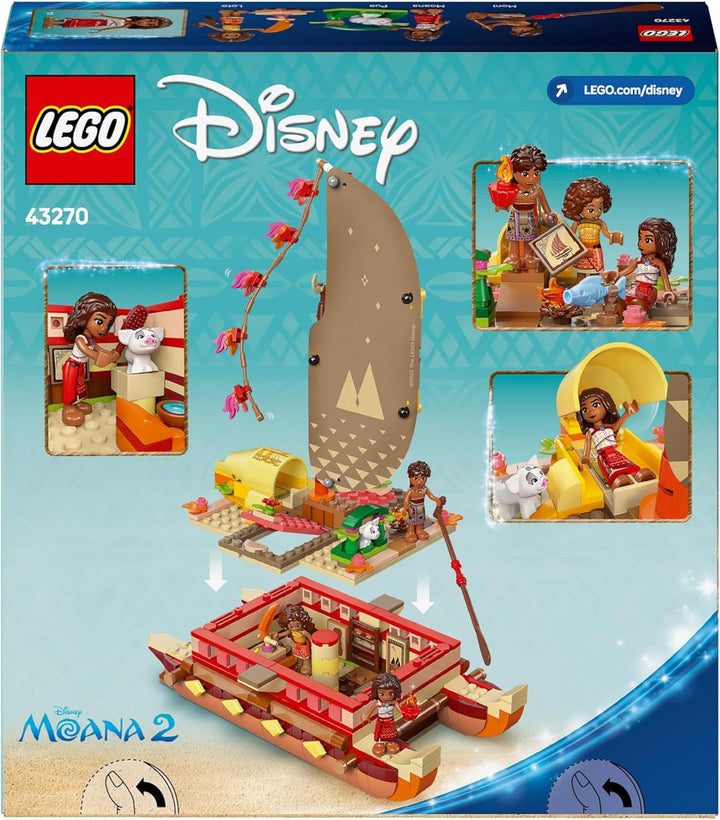 LEGO Ç€ Disney Vaiana 2: Pluta de aventură a Vaianei - Barcă de jucărie cu vele, punte detașabilă, foc de tabără și 3 mini păpuși, inclusiv Loto și Moni - Cadou pentru fete 6+ și fani - 43270
