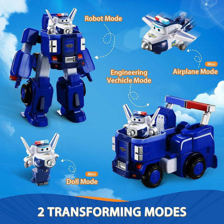 SUPER WINGS - VEHICUL ROBOT CONVERTIBIL "PAUL'S CRUISER" 18 Cm + 1 FIGURĂ 5 Cm - Mașină și avion de jucărie Transform-A-Bots din serialul animat - Jucării pentru copii peste 3 ani