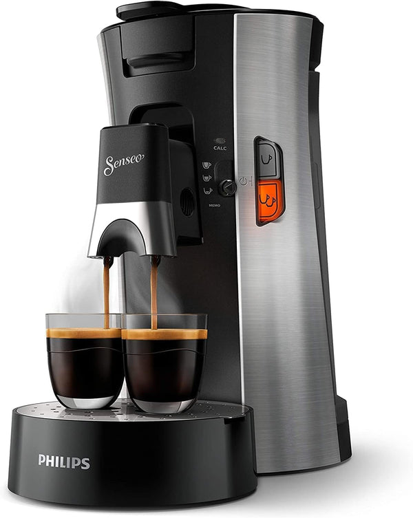 Aparat de cafea cu doze Philips Senseo Select - Selectare putere cafea plus, Funcție Memo, Tehnologie Crema plus, Rezervor de apă de 0,9 l, Funcție pentru două cești, Duză reglabilă pe înălțime, Ecologic (CSA250/10)