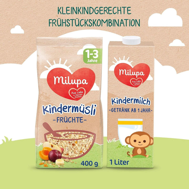 Milupa Kindermüsli Feine Früchte – Getreide Frühstück Müsli Von 1 Bis 3 Jahre, Ohne Zuckerzusatz, Babynahrung, 4 X 400G