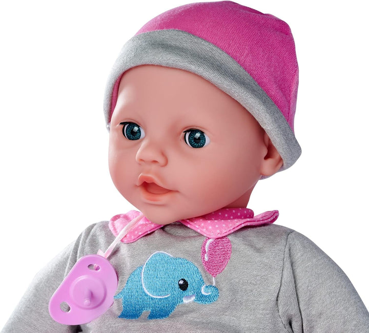 Simba 105140066 - Laura Interactiv, păpușă cu corp moale cu ochi adormiți, bolborosește când se mișcă, bea din biberon și doarme, 40cm, păpușă de la 2 ani