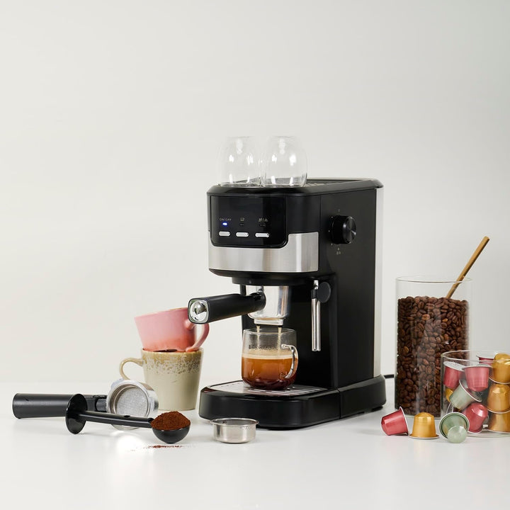 Aparat espresso Tristar | 2 cești în același timp | Potrivit pentru capsule Nespresso și cafea măcinată | Încălzitor de cești | Se poate spăla pe vase | 20 bar | 1100 W | CM-2278