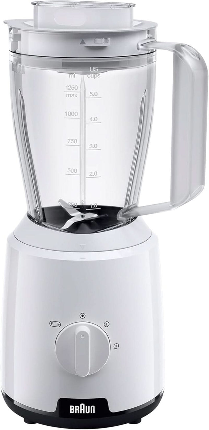 Braun Powerblend 1 JB1050WH - Standmixer Mit 1,5 L Glas-Mixaufsatz, Küchenhelfer Zum Zerkleinern, Pürieren & Mixen, Ice-Crush-Funktion, 2 Geschwindigkeiten, 600 Watt, Weiß