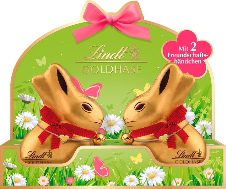 Lindt Schokolade GOLDHASE Best Friends | 100 G | GOLDHASE Vollmilch-Schokolade Für Beste Freunde | Mit 2 Freundschaftsarmbändern | Schokoladengeschenk | Osterhase