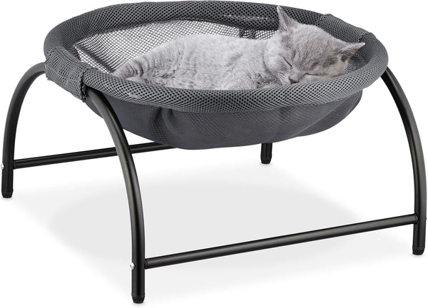 Hamac Relaxdays pentru pisici, scaun suspendat, înălțat, ÎxlxA: 25 x 44 x 42 cm, pat pentru pisici, gri închis/negru