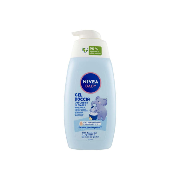 NIVEA BABY gel de duș pentru păr pe picioare 500 ml, baie cu bule pentru copii pentru piele și păr moale și curat, baie pentru copii cu protecție împotriva lacrimilor, șampon hidratant și moale pentru copii