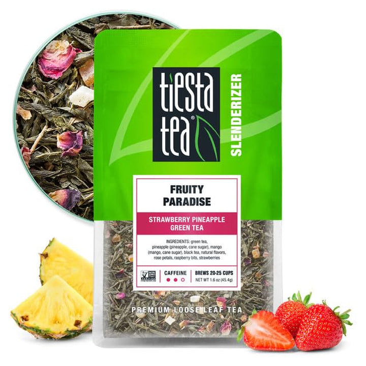 - Fruity Paradise | Loose Leaf | Strawberry Pineapple Green Tea | Premium Blend | Medium Caffeinated Green | Make Hot or Iced Brews up to 25 Cups | 1.6Oz Resealable Pouch Tea USA Naty Shop Default Title