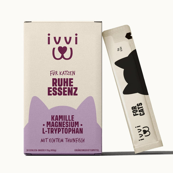 Ivvi Calm Essence pentru Pisici – Recompense Antistres cu Mușețel, L-Triptofan și Magneziu – Susține Relaxarea și Bunăstarea – Cu Ton Adevărat – 30 Bețișoare x 15 g (450 g)