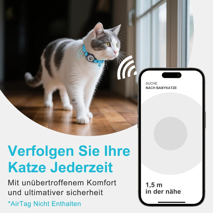 Zgardă pentru pisici din piele Airtag, zgardă impermeabilă pentru pisici cu suport Apple Air Tag, cataramă metalică, zgardă confortabilă pentru pisici cu clopoțel pentru fete, băieți, pisici