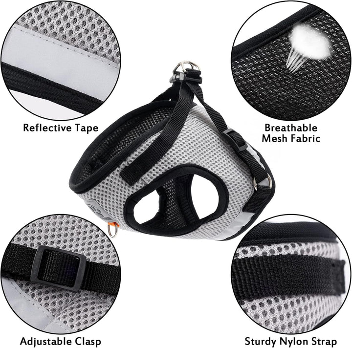 Set ham reflectorizant reglabil pentru pisici Mostfun cu lesă, ham negru pentru pisici, lesă anti-evadare, setul de ham include zgărzi și ham de piept, LFA9098C003EU, XS