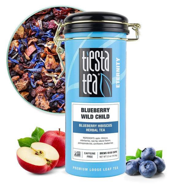 Blueberry Wild Child | Loose Leaf | Blueberry Hibiscus Herbal Tea | Premium Non-Caffeinated Blend | Make Hot or Iced | Brews up to 50 Cups | 5.5 Ounce Refillable Tin Tea USA Naty Shop Blueberry Tin - 50 Cups