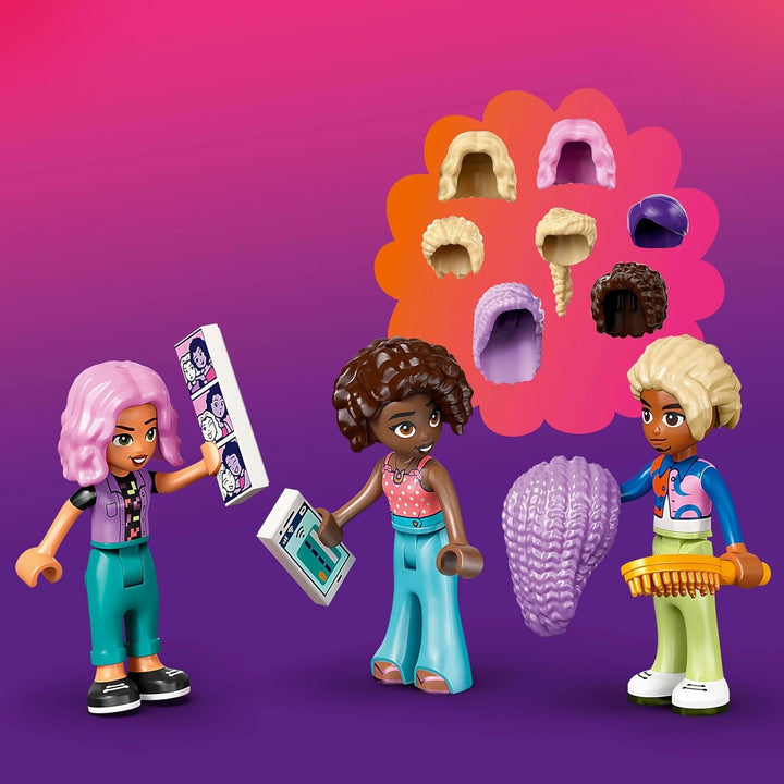 Salon de coafură LEGO Friends, set de construit și jucat pentru jocuri de rol creative, jucărie de construit, cadou pentru fete cu vârsta de peste 7 ani, 3 minifigurine de personaje pentru jocuri de rol 42662