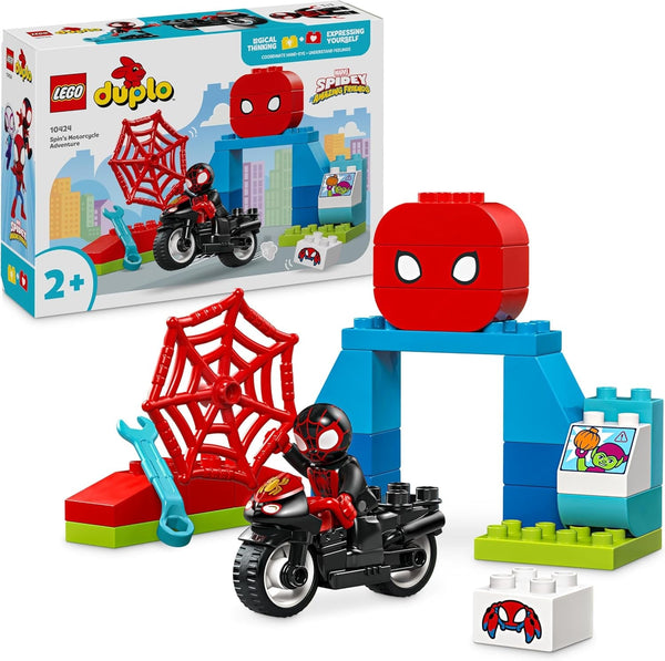 LEGO DUPLO Marvel Spins Motorcycle Adventure, Playset de fantezie pentru serialul TV Spidey și super prietenii săi, jucărie educativă de construit și reconstruit pentru copiii de 2 ani și peste 10424