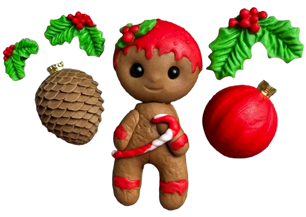 Lot de 6 décorations comestibles en pâte à sucre, Noël, bonhomme en pain d'épices et décorations